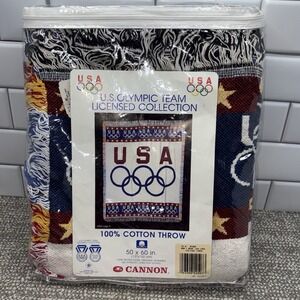 Olympic Team USA Cannon Throw Blanket Knit 50x60 Cotton Made In USA NEW